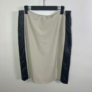 Calvin Klein Black Faux Leather Trim Beige Pencil Skirt Women's Size 10